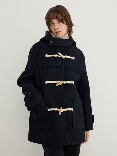 Washed Wool Double-Layered Mid Coat [NAVY] - STEP AROUND - Modalova