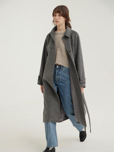 Merino Wool Balmacaan Loose Fit Belted Coat [Grey] - STEP AROUND - Modalova