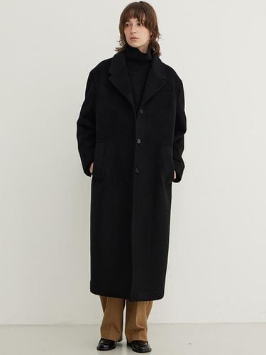 Merino Wool Oversized Long Single Coat [BLACK] - STEP AROUND - Modalova