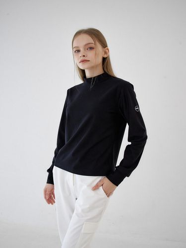 Heart Logo Mock Neck Long Sleeve Top - goxo - Modalova