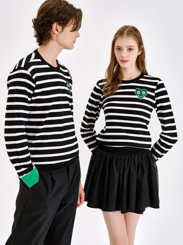 Green Heart stripe Pullover Knit - goxo - Modalova