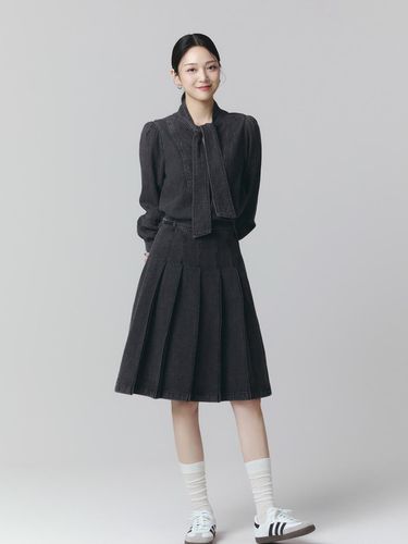 Denim setup pleats skirt ITO9DSK100 (DARK GREY) - itMICHAA - Modalova