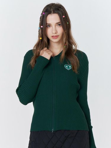 Green Heart Ribbed Knit Zip-up - goxo - Modalova