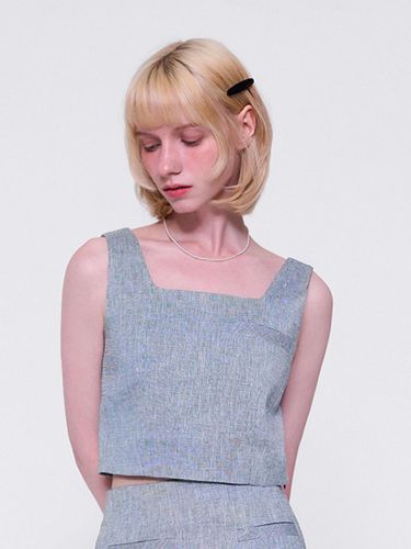 Linen Square Neck Sleeveless Top_Blue - normniq - Modalova