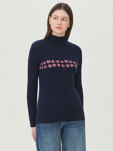 Flower jacquard ribbed turtleneck knitwear_BAKP534 - Benetton - Modalova