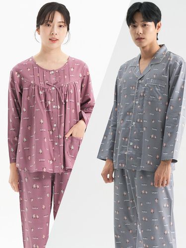 Small Bear Long-Sleeved Plus Size Couple Pajamas - MAY FLOWER - Modalova