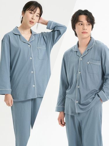 Soft Blue Long-Sleeved Plus Size Couple Pajamas - MAY FLOWER - Modalova