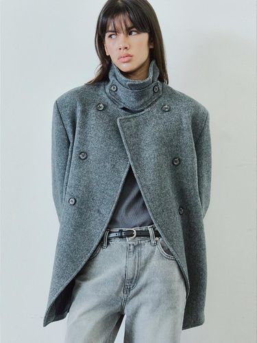 MERINO WOOL PEA COAT / CHARCOAL - Ihr - Modalova