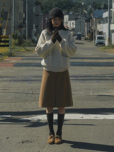 MELTON WOOL MIDI SKIRT_BEIGE - SAGEMENT - Modalova