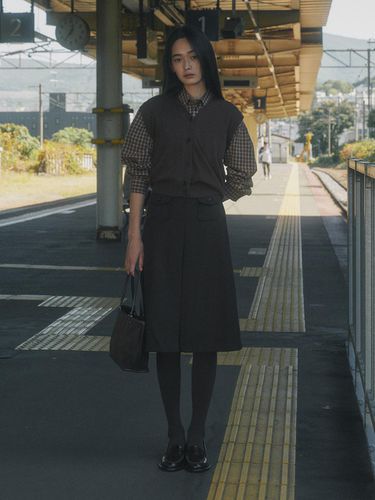 MELTON WOOL MIDI SKIRT_BROWN - SAGEMENT - Modalova