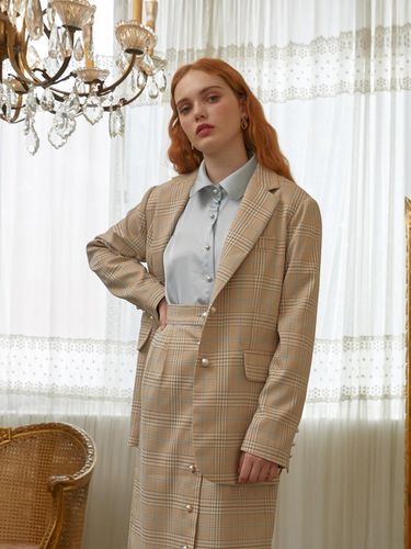 BEIGE CHECK BELT JACKET - ILLUSTRIS ILLUSION - Modalova