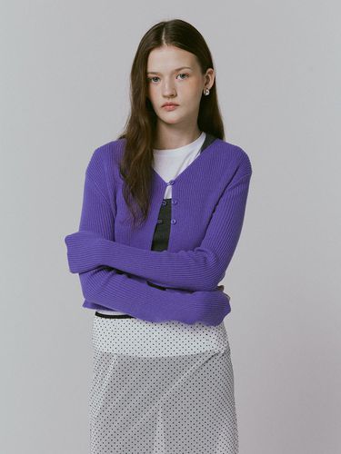 Ribbed V-neck open cardigan_violet - adit - Modalova