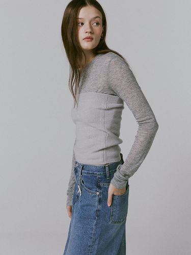 Logo wool knit tube top_light gray - adit - Modalova