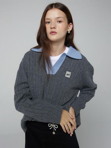 Cable collar knit_dark gray - adit - Modalova