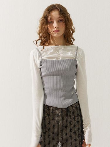 New ribbed logo knit top_gray - adit - Modalova