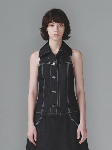 HALTER NECK DENIM VEST (BLACK) - SEALOT - Modalova