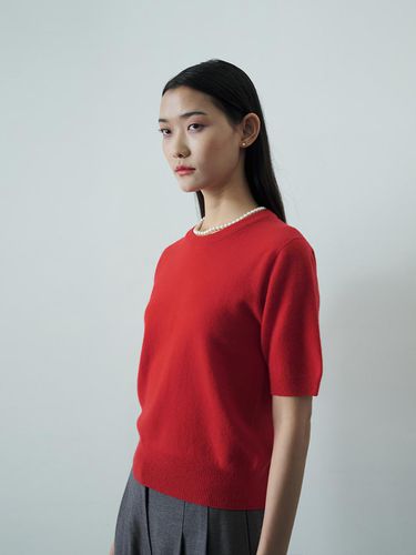 Cashmere Blend Holgament Short Sleeve Knit Top - R - LE MERITO - Modalova