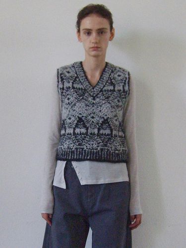 SUPERFINE WOOL NORDIC VEST - NAVY - Enor - Modalova