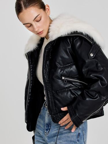 Fur leather short padded jacket - MOONT - Modalova