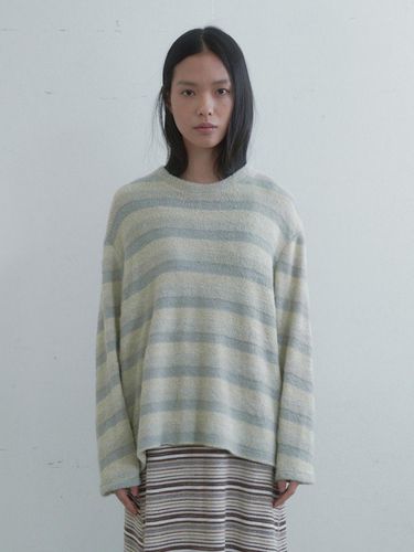 Towel-Textured Striped Overfit T-shirt [GREEN] - Monochrome - Modalova