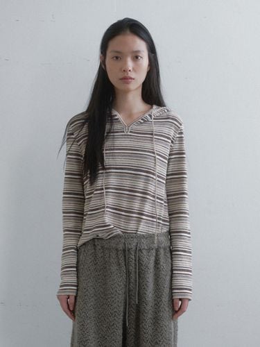 Striped Cotton-Blend Hooded T-shirt [Beige] - Monochrome - Modalova