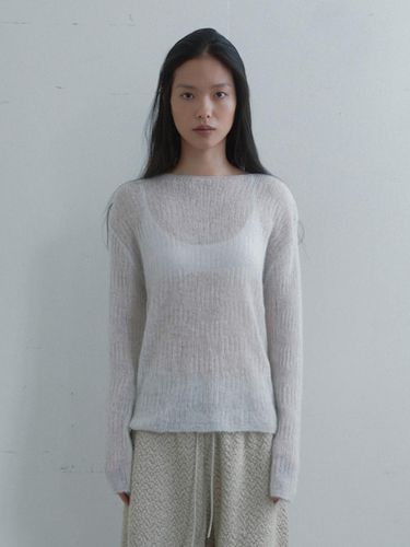 Boat Neck Alpaca Blend Pullover [Light Gray] - Monochrome - Modalova