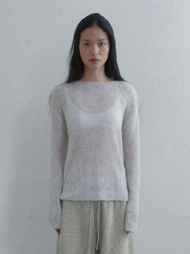 Fur Blend Boat Neck Pullover [Light Gray] - Monochrome - Modalova