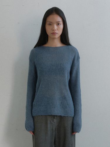 Alpaca Blend Boat Neck Pullover [Blue] - Monochrome - Modalova