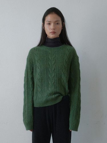 Cable Wool-Blend Relaxed Pullover [Green] - Monochrome - Modalova