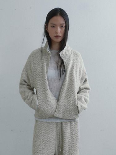 Fur Zip-up Acrylic Wool Jumper [Light Gray] - Monochrome - Modalova