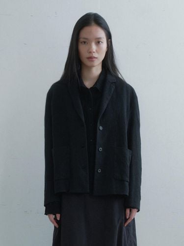 Semi-Cropped Wool-Linen Autumn Jacket [Black] - Monochrome - Modalova