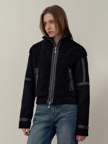 KNIT FUR SHEARING JACKET - BLACK - YUSE - Modalova