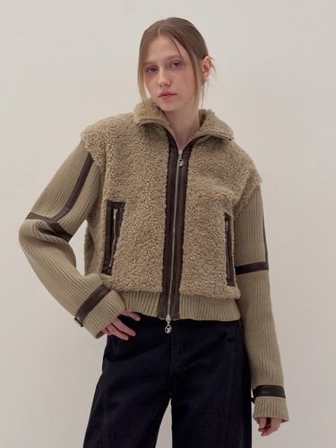 KNIT FUR SHEARING JACKET - BEIGE - YUSE - Modalova