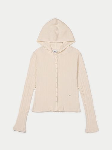 Hooded ribbed cardigan_natural beige - adit - Modalova