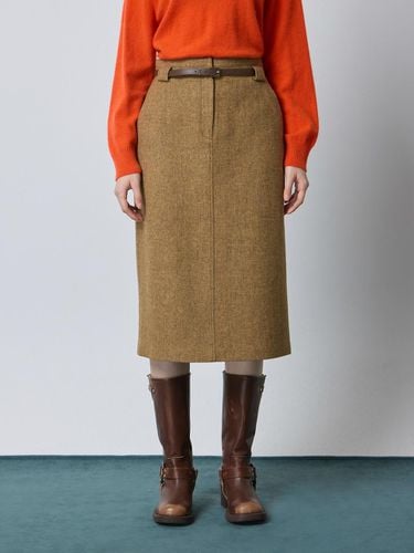 Belted Herringbone H-Line Wool Blend Skirt [Beige] (C244MSD031) - CC collect - Modalova