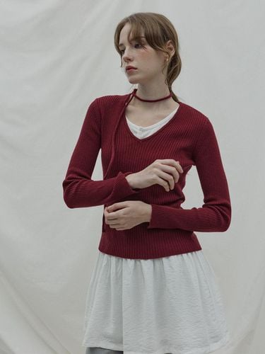 V-neck cashmere knit_burgundy - adit - Modalova