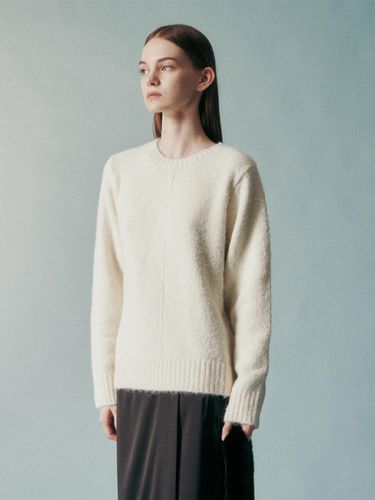 Wool Blend Vertical Stitch Crew Neck Top [WHITE] - RE RHEE - Modalova