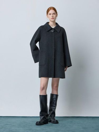 Leather-trimmed Handmade Wool-Cashmere Semi A-line Coat [Charcoal Gray] (CG_C244MSG157) - CC collect - Modalova