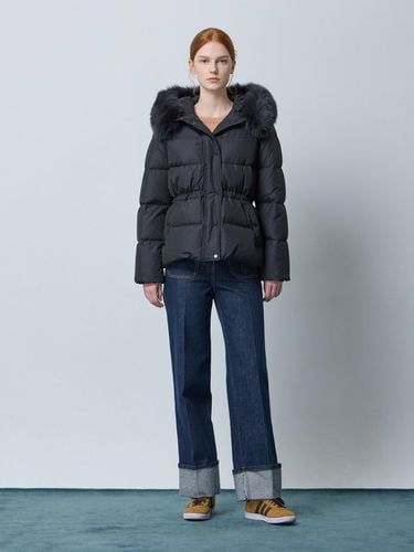 Hooded Fur String Short Down Jacket [Black] - CC collect - Modalova