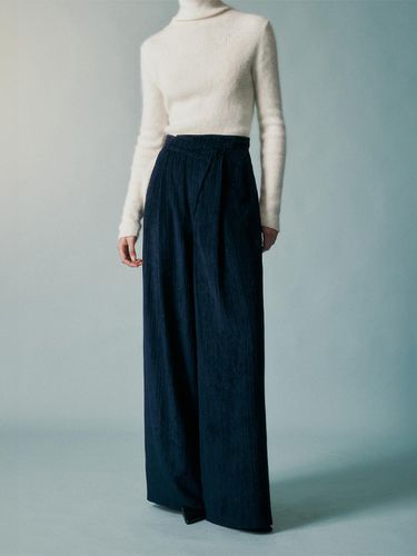 Wool Blend Corduroy Wide-Leg Pants [Midnight Navy] - RE RHEE - Modalova