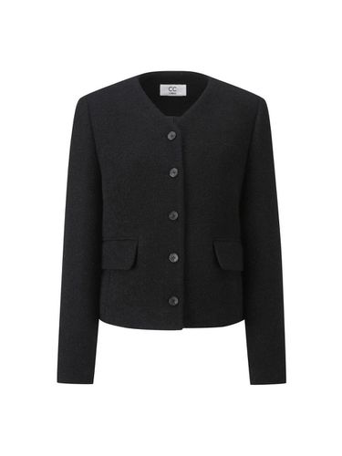 Boucle Collarless V-neck Wool-blend Jacket [Black] (BK_C244MSF233) - CC collect - Modalova