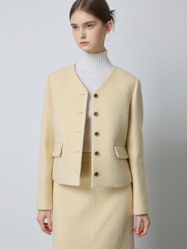 Boucle Collarless V-neck Wool Blend Jacket (LE_C244MSF233) - CC collect - Modalova