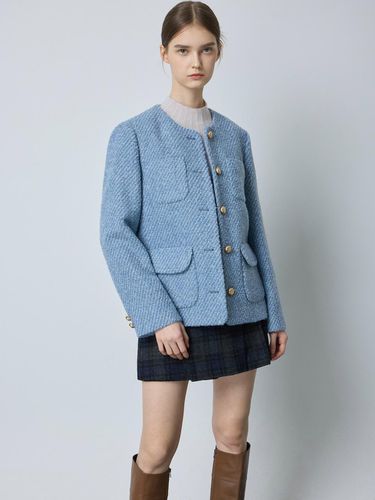 Alpaca Blend Round Neck Tweed Straight Fit Jacket [Blue] (BL_C244MSF031) - CC collect - Modalova