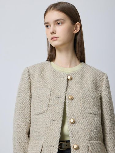 Alpaca Blend Round Neck Tweed Straight Fit Jacket [Beige] (C244MSF031) - CC collect - Modalova