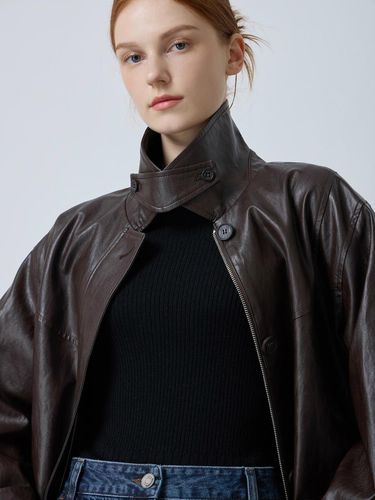 Eco Leather Hidden Button Relaxed Fit Jacket [Brown] (BR_C243PSF152) - CC collect - Modalova