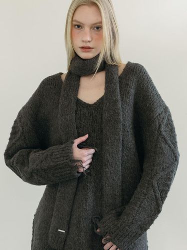 WOOL KNIT MUFFLER / CHARCOAL - MOIFAIRE - Modalova