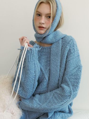 WOOL KNIT MUFFLER / SKY BLUE - MOIFAIRE - Modalova