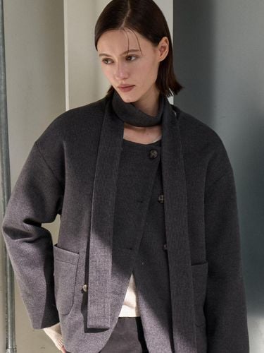 Oversized Double-Button Knitted Jacket [Charcoal] (amr1978) - Amour moier - Modalova