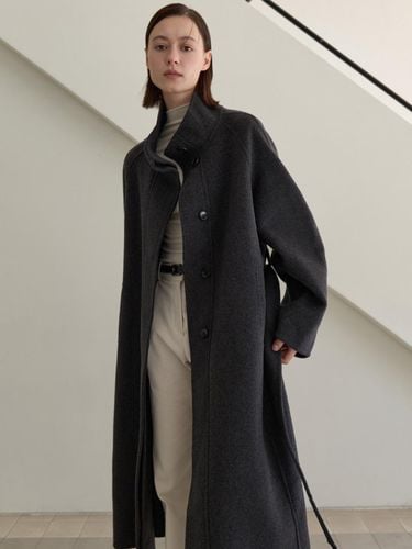 High-neck Handmade Wool-blend Long Coat [Charcoal] (AMR1981) - Amour moier - Modalova