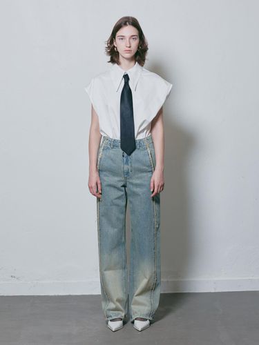 WHITE WINGED SLEEVLESS SHIRT AND TIE - MUNN - Modalova